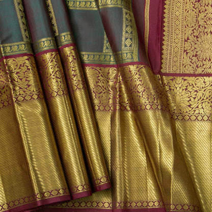 Manthulir Green And Maroon Kanchipuram Silk Saree For Wedding Wear PV NYC 1917 - Silk Sari - Panjavarnam PV NYC 1917
