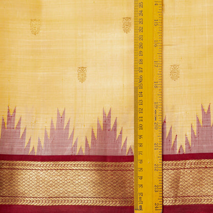 Off White And Maroon Kanchipuram Silk Saree For Festive Wear PV NYC 1913 - Silk Sari - Panjavarnam PV NYC 1913