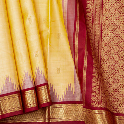 Off White And Maroon Kanchipuram Silk Saree For Festive Wear PV NYC 1913 - Silk Sari - Panjavarnam PV NYC 1913