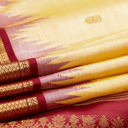 Off White And Maroon Kanchipuram Silk Saree For Festive Wear PV NYC 1913 - Silk Sari - Panjavarnam PV NYC 1913