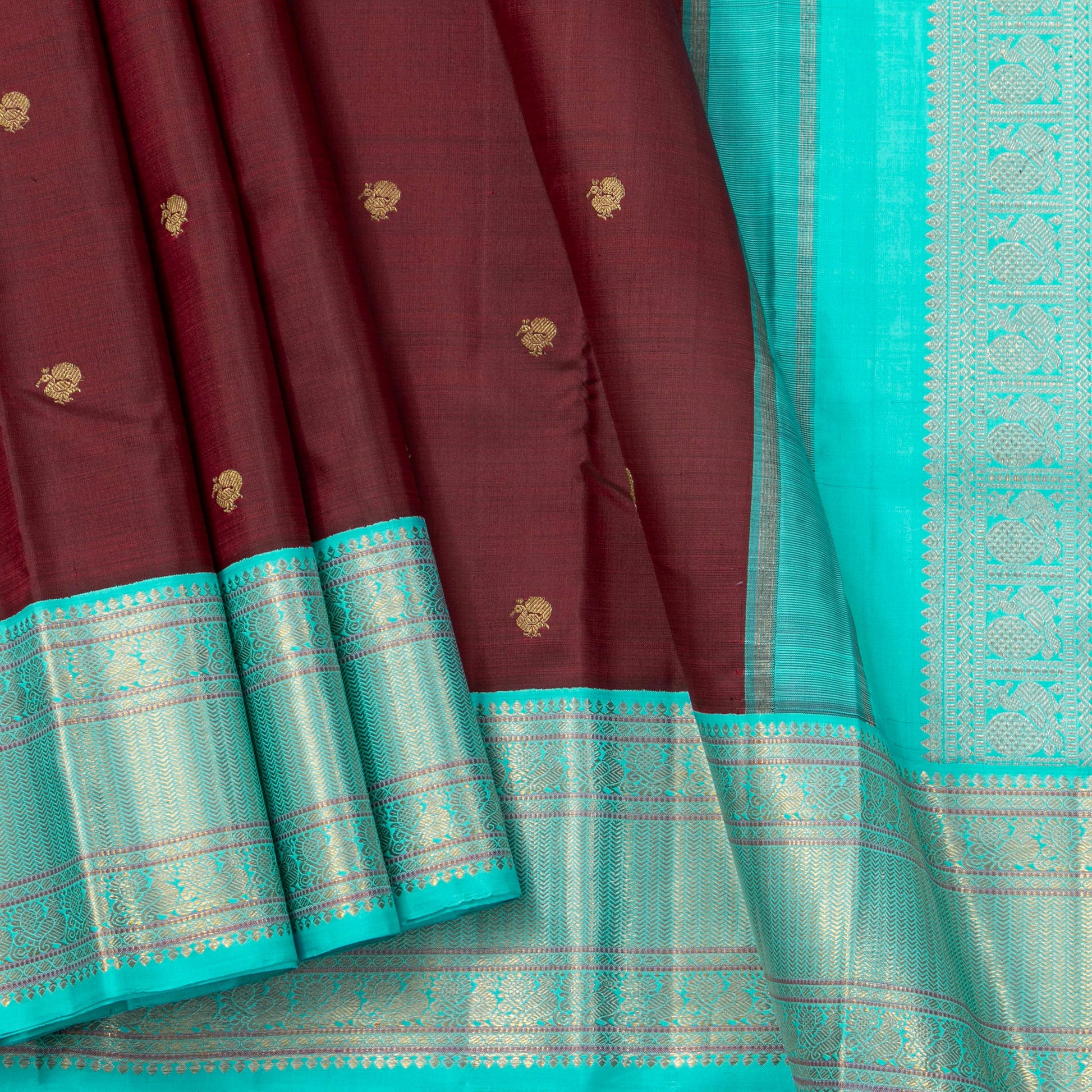 Brown And Anantha Blue Kanchipuram Silk Saree For Wedding Wear PV NYC 1920 - Silk Sari - Panjavarnam PV NYC 1920