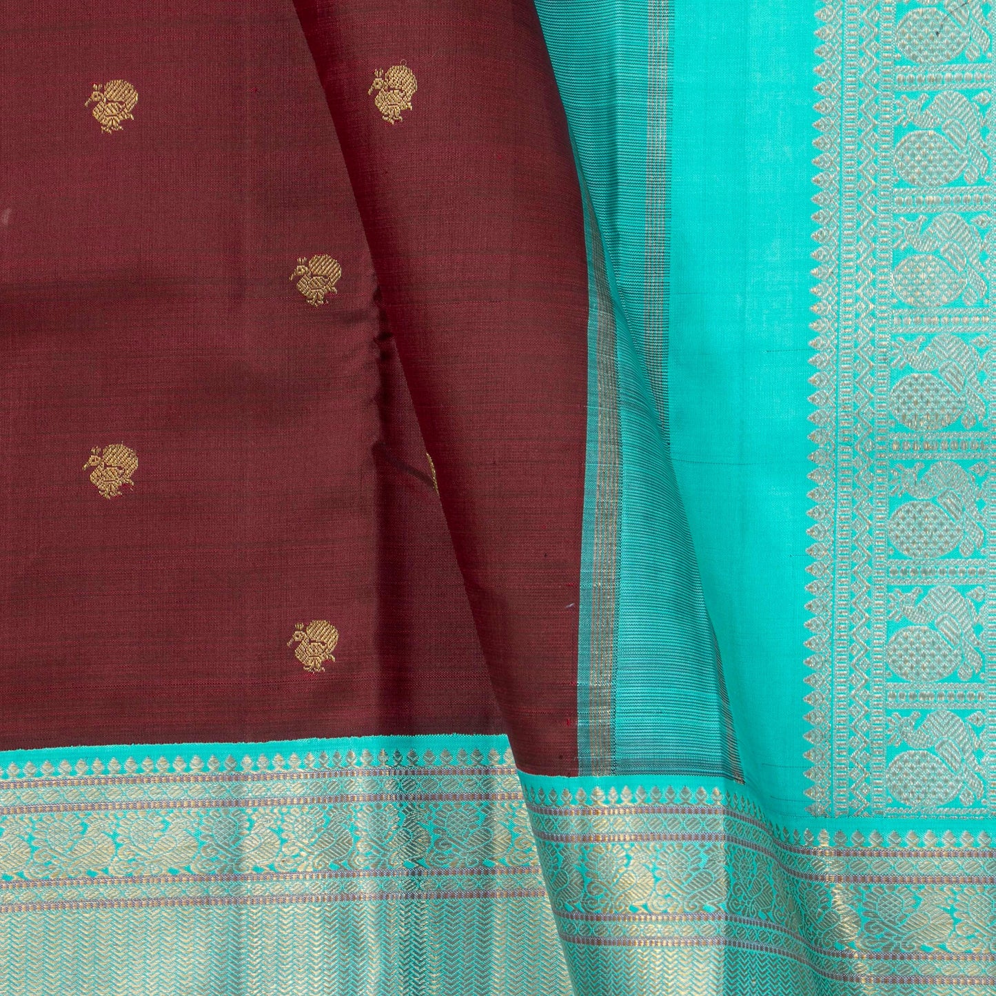 Brown And Anantha Blue Kanchipuram Silk Saree For Wedding Wear PV NYC 1920 - Silk Sari - Panjavarnam PV NYC 1920