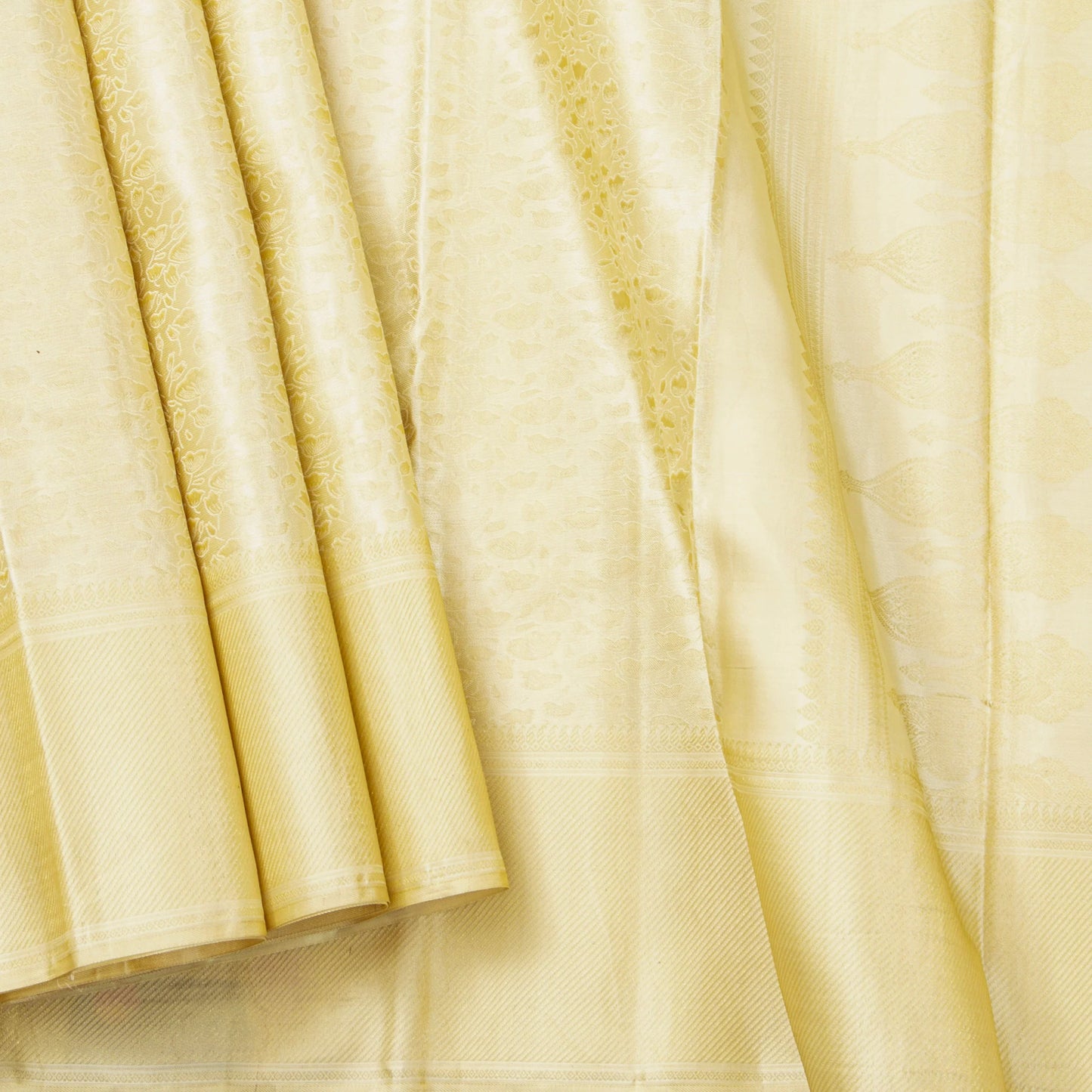 Off White Kanchipuram Silk Saree For Wedding Wear PV NYC 1832 - Silk Sari - Panjavarnam PV NYC 1832