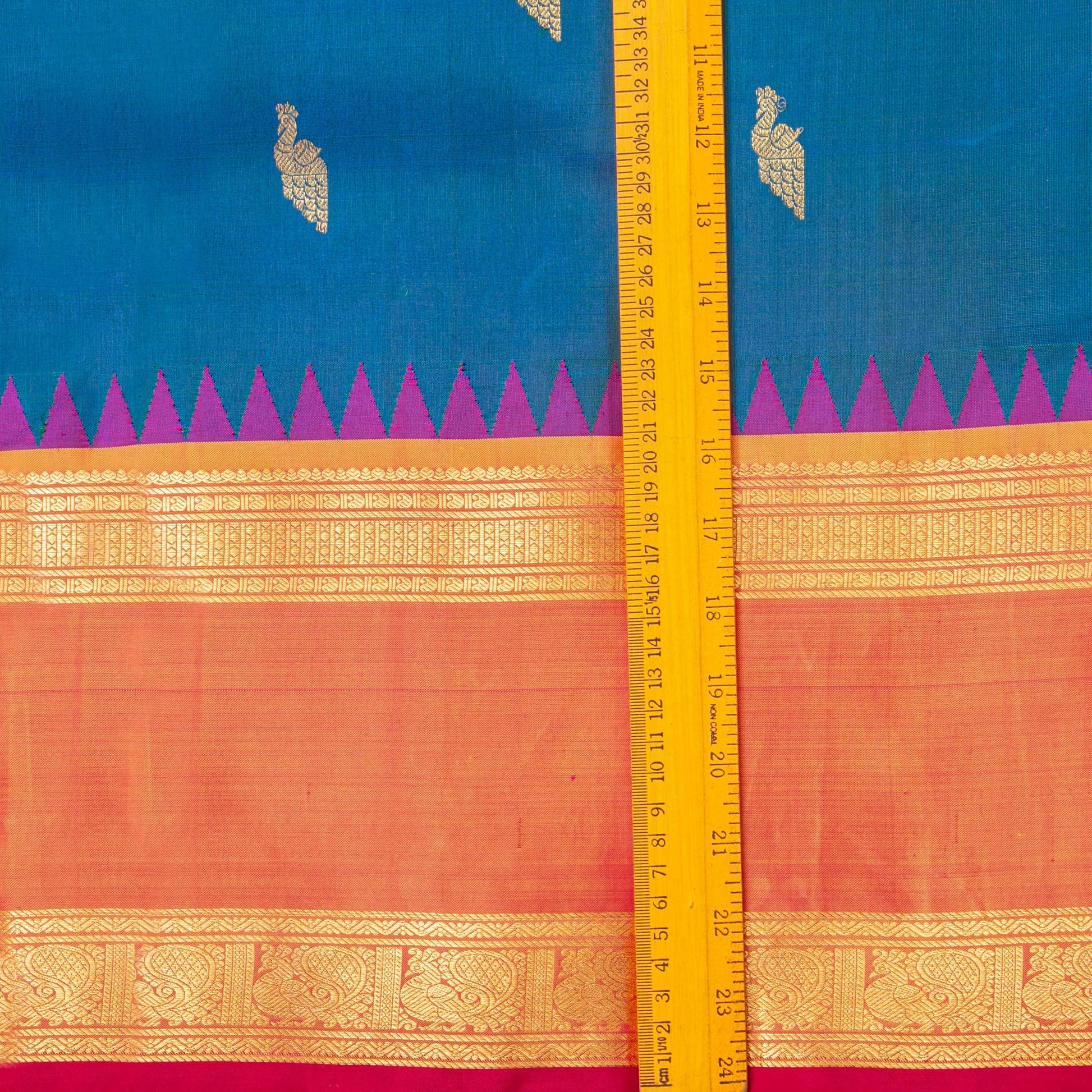 Blue And Orange Kanchipuram Silk Saree For Festive Wear PV NYC 1918 - Silk Sari - Panjavarnam PV NYC 1918