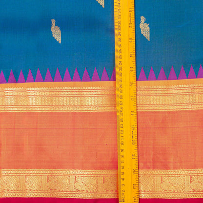 Blue And Orange Kanchipuram Silk Saree For Festive Wear PV NYC 1918 - Silk Sari - Panjavarnam PV NYC 1918