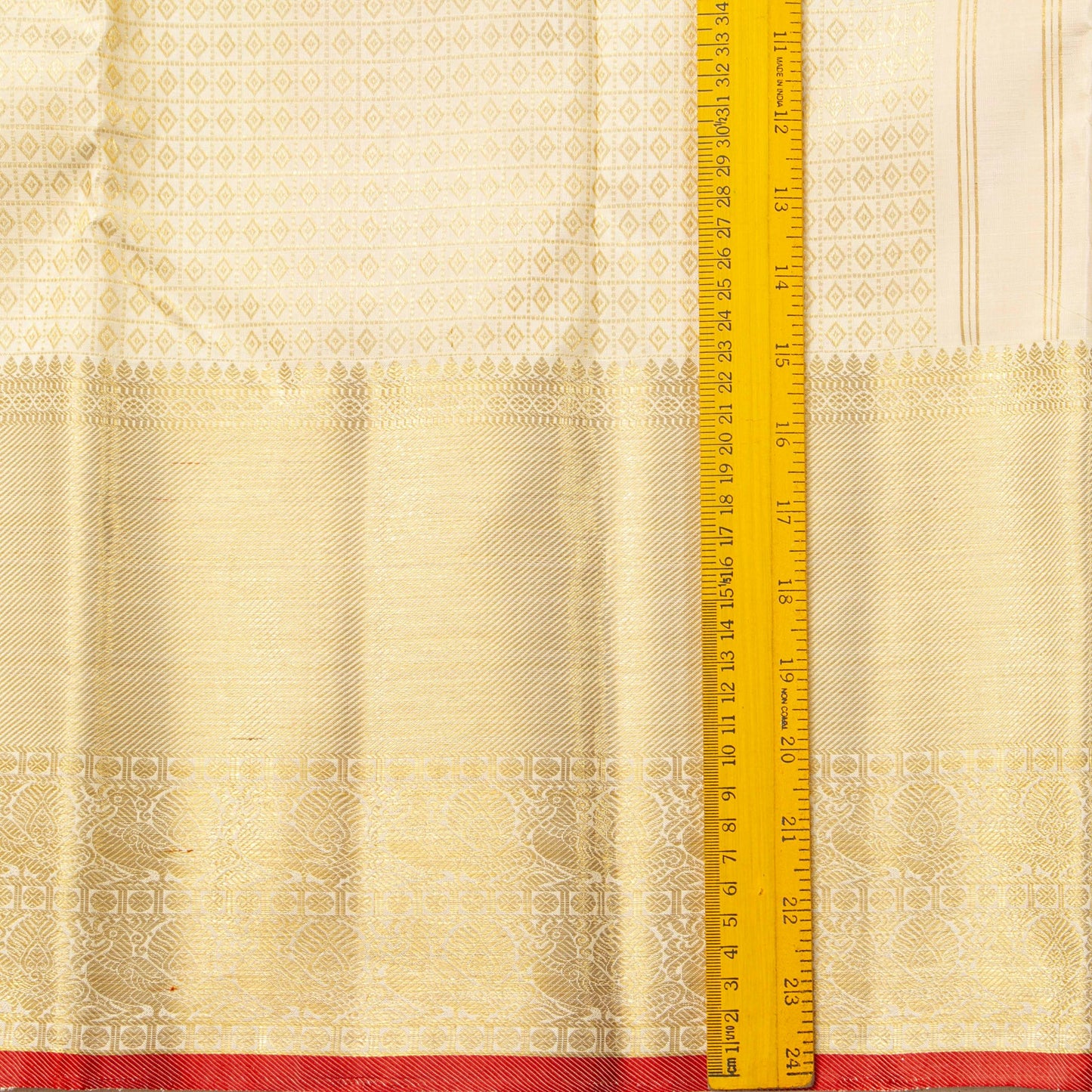 Off White Kanchipuram Silk Saree For Wedding Wear PV NYC 1926 - Silk Sari - Panjavarnam PV NYC 1926