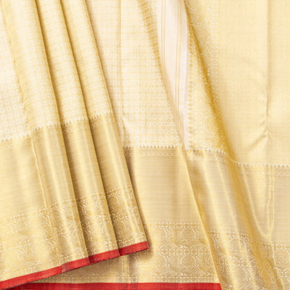 Off White Kanchipuram Silk Saree For Wedding Wear PV NYC 1926 - Silk Sari - Panjavarnam PV NYC 1926