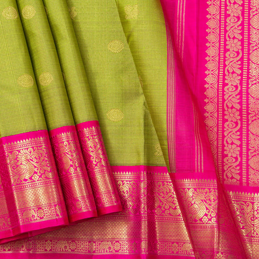 Green And PInk Kanchipuram Silk Saree For Wedding Wear PV NYC 1908