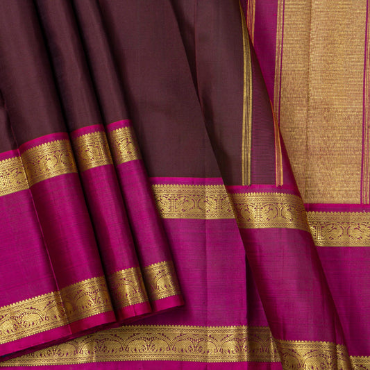 Brown And Pink Kanchipuram Silk Saree For Festive Wear PV NYC 1922 - Silk Sari - Panjavarnam PV NYC 1922