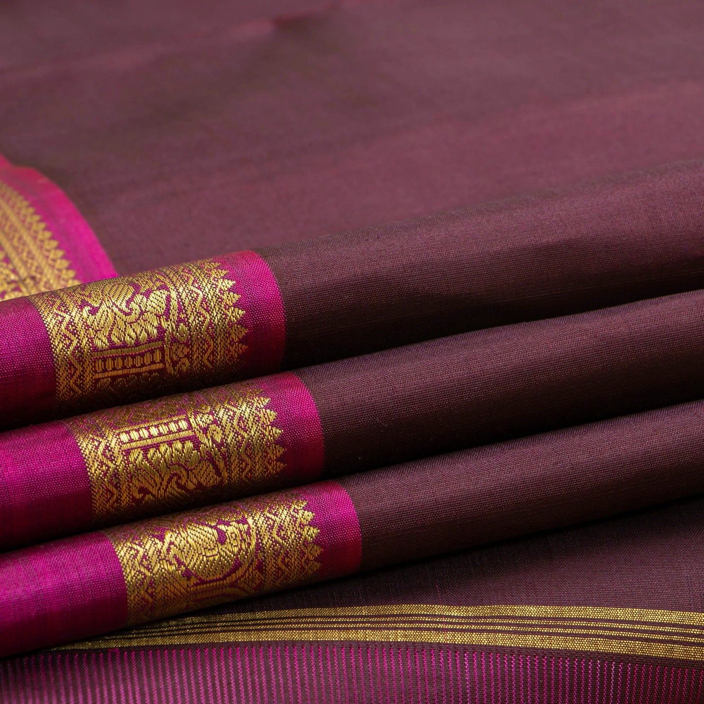 Brown And Pink Kanchipuram Silk Saree For Festive Wear PV NYC 1922 - Silk Sari - Panjavarnam PV NYC 1922