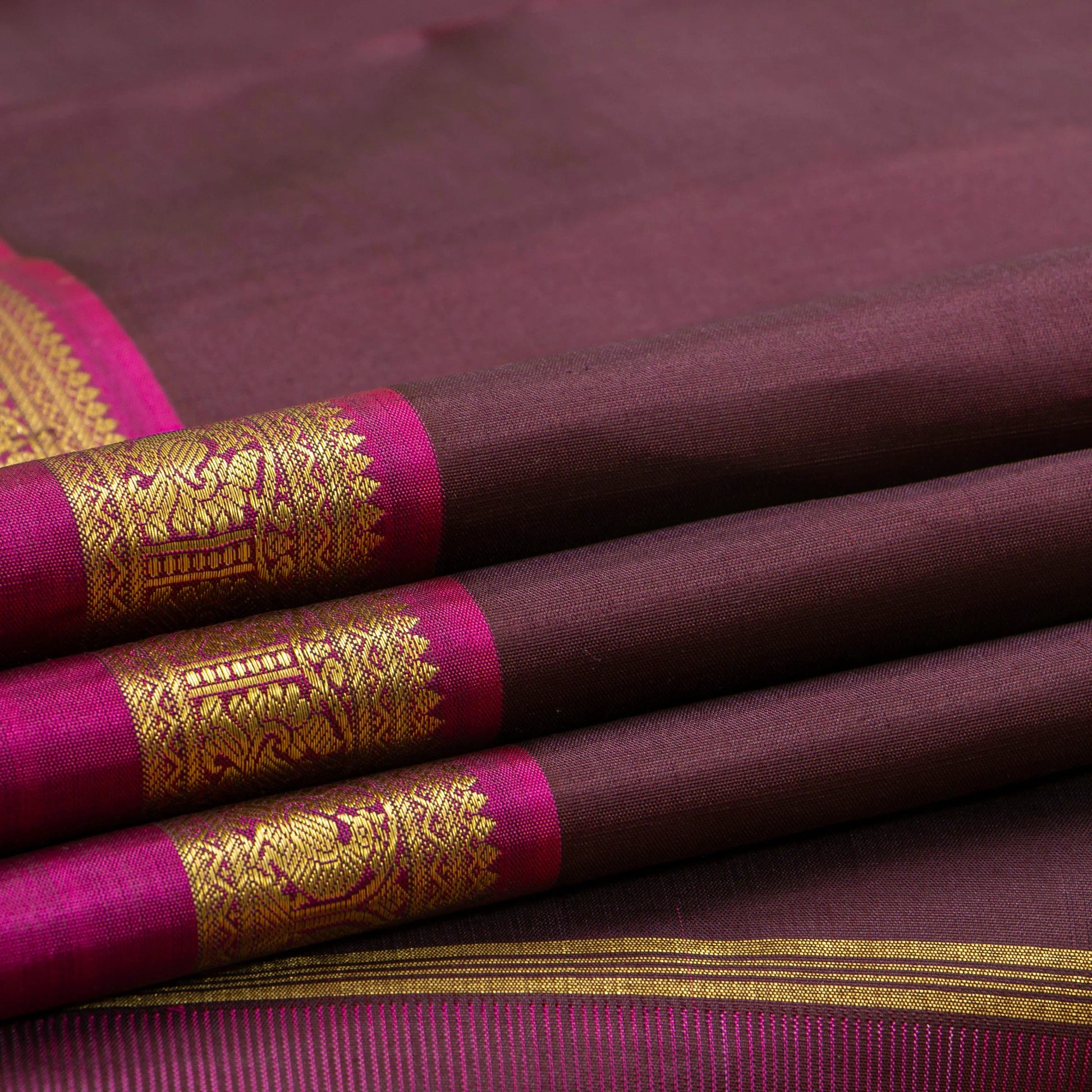 Brown And Pink Kanchipuram Silk Saree For Festive Wear PV NYC 1922 - Silk Sari - Panjavarnam PV NYC 1922