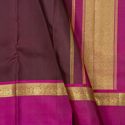 Brown And Pink Kanchipuram Silk Saree For Festive Wear PV NYC 1922 - Silk Sari - Panjavarnam PV NYC 1922