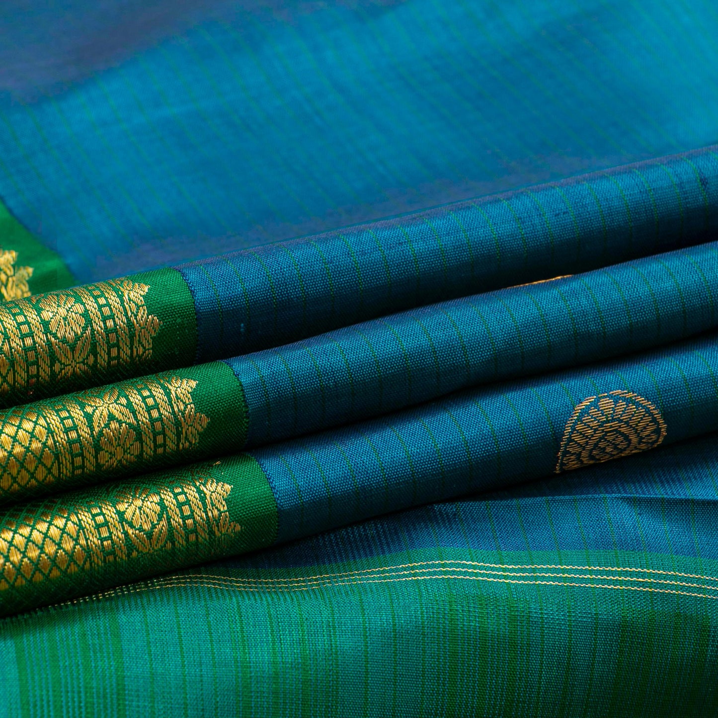 Mayilkazhuthu Blue And Green Kanchipuram Silk Saree For Festive Wear PV NYC 1930 - Silk Sari - Panjavarnam PV NYC 1930