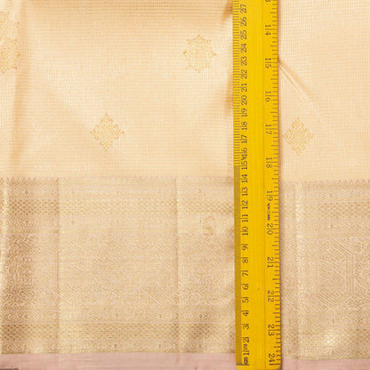 Off White Kanchipuram Silk Saree For Wedding Wear PV NYC 1883 - Silk Sari - Panjavarnam PV NYC 1883