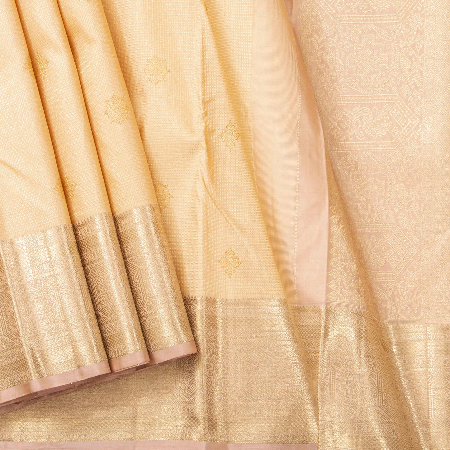 Off White Kanchipuram Silk Saree For Wedding Wear PV NYC 1883 - Silk Sari - Panjavarnam PV NYC 1883