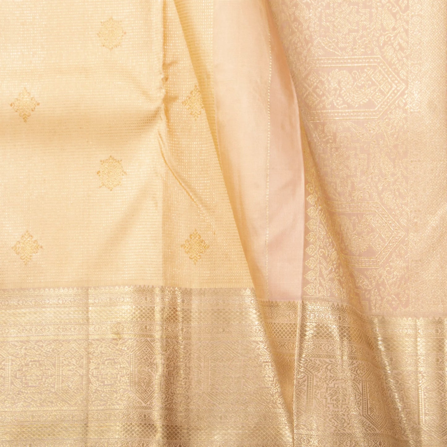Off White Kanchipuram Silk Saree For Wedding Wear PV NYC 1883 - Silk Sari - Panjavarnam PV NYC 1883