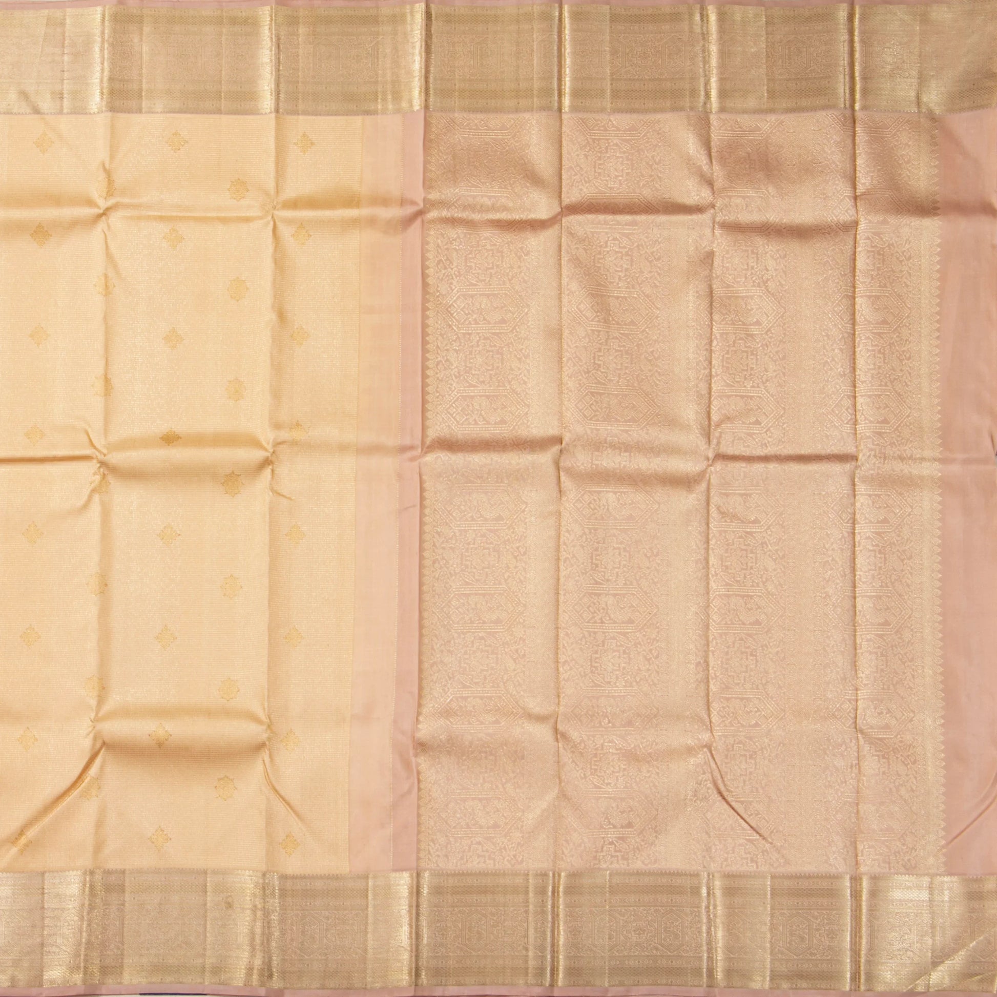 Off White Kanchipuram Silk Saree For Wedding Wear PV NYC 1883 - Silk Sari - Panjavarnam PV NYC 1883