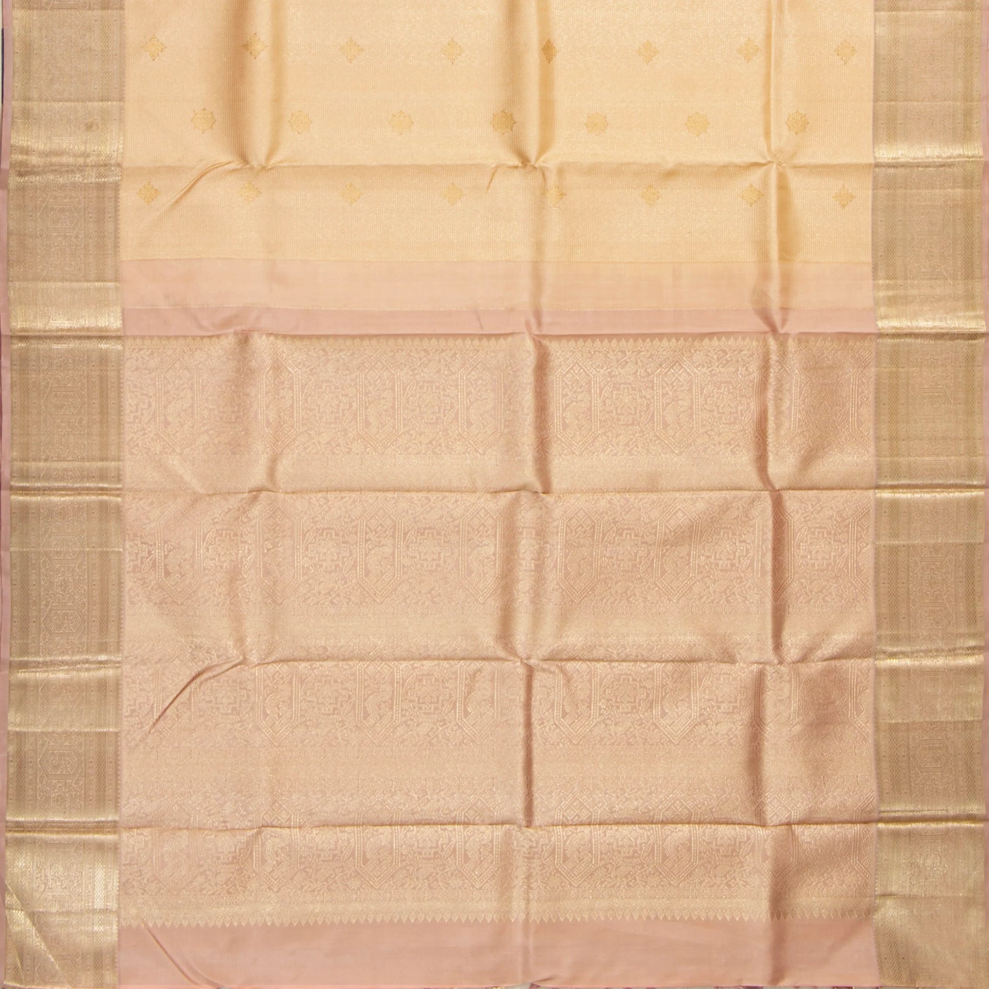 Off White Kanchipuram Silk Saree For Wedding Wear PV NYC 1883 - Silk Sari - Panjavarnam PV NYC 1883