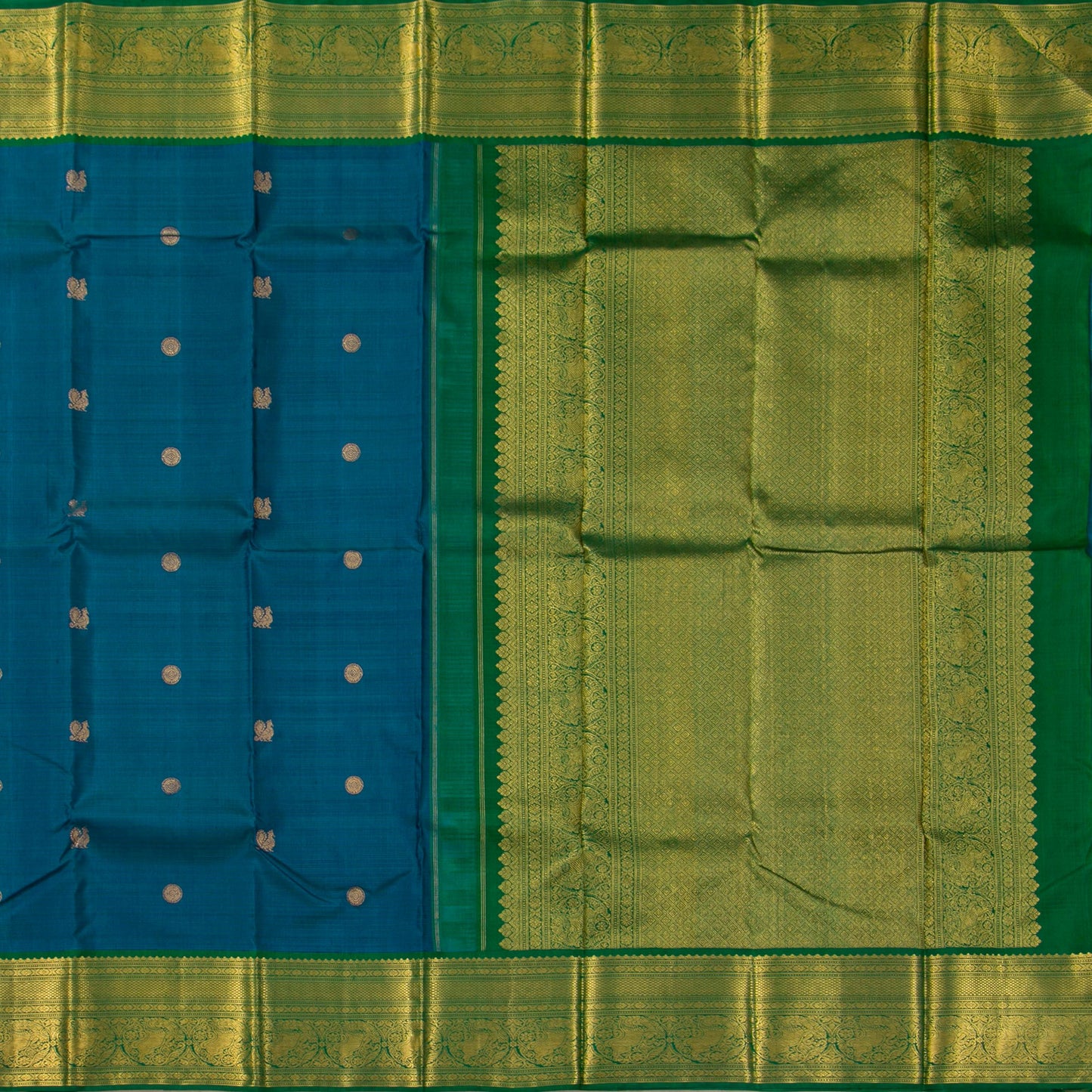 Mayilkazhuthu Blue And Green Kanchipuram Silk Saree For Festive Wear PV NYC 1930 - Silk Sari - Panjavarnam PV NYC 1930
