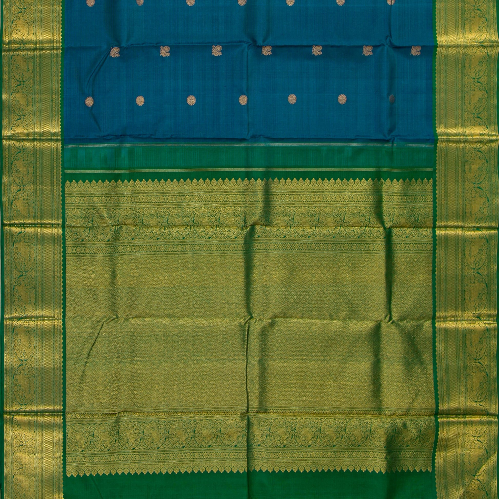 Mayilkazhuthu Blue And Green Kanchipuram Silk Saree For Festive Wear PV NYC 1930 - Silk Sari - Panjavarnam PV NYC 1930