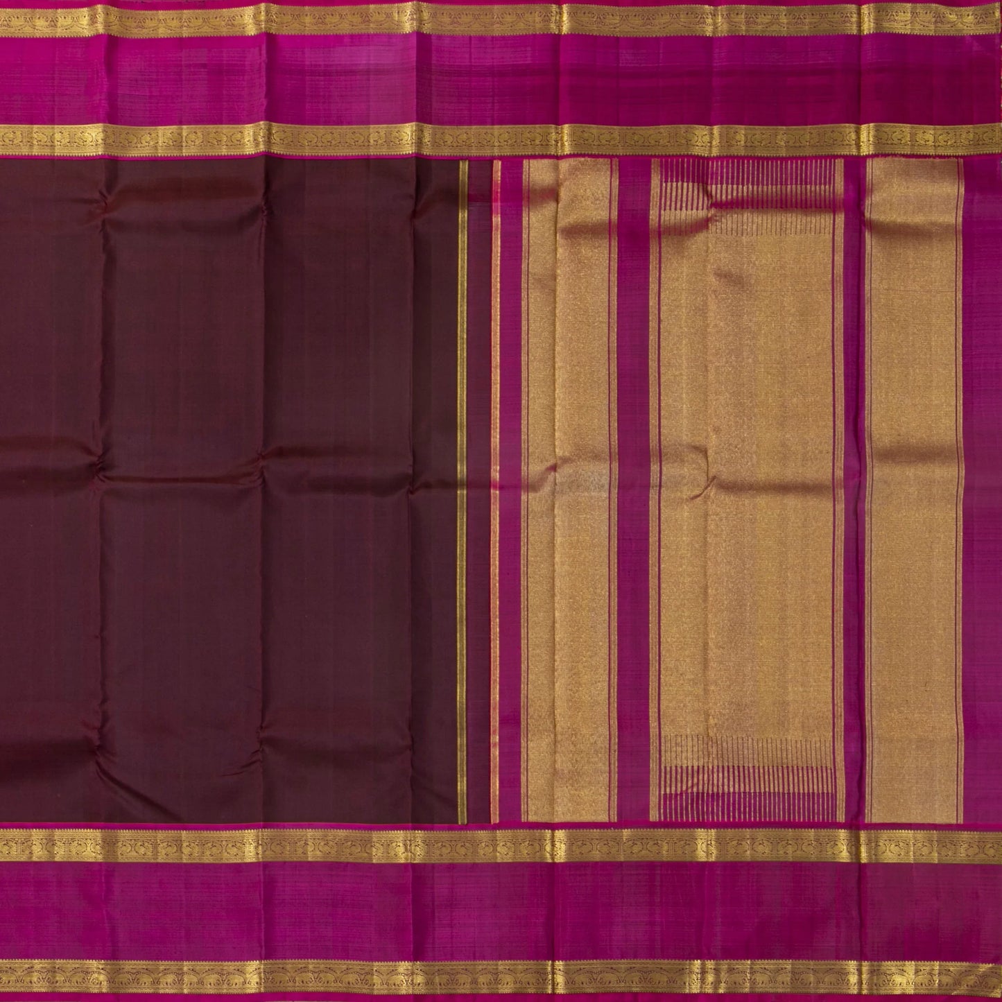 Brown And Pink Kanchipuram Silk Saree For Festive Wear PV NYC 1922 - Silk Sari - Panjavarnam PV NYC 1922