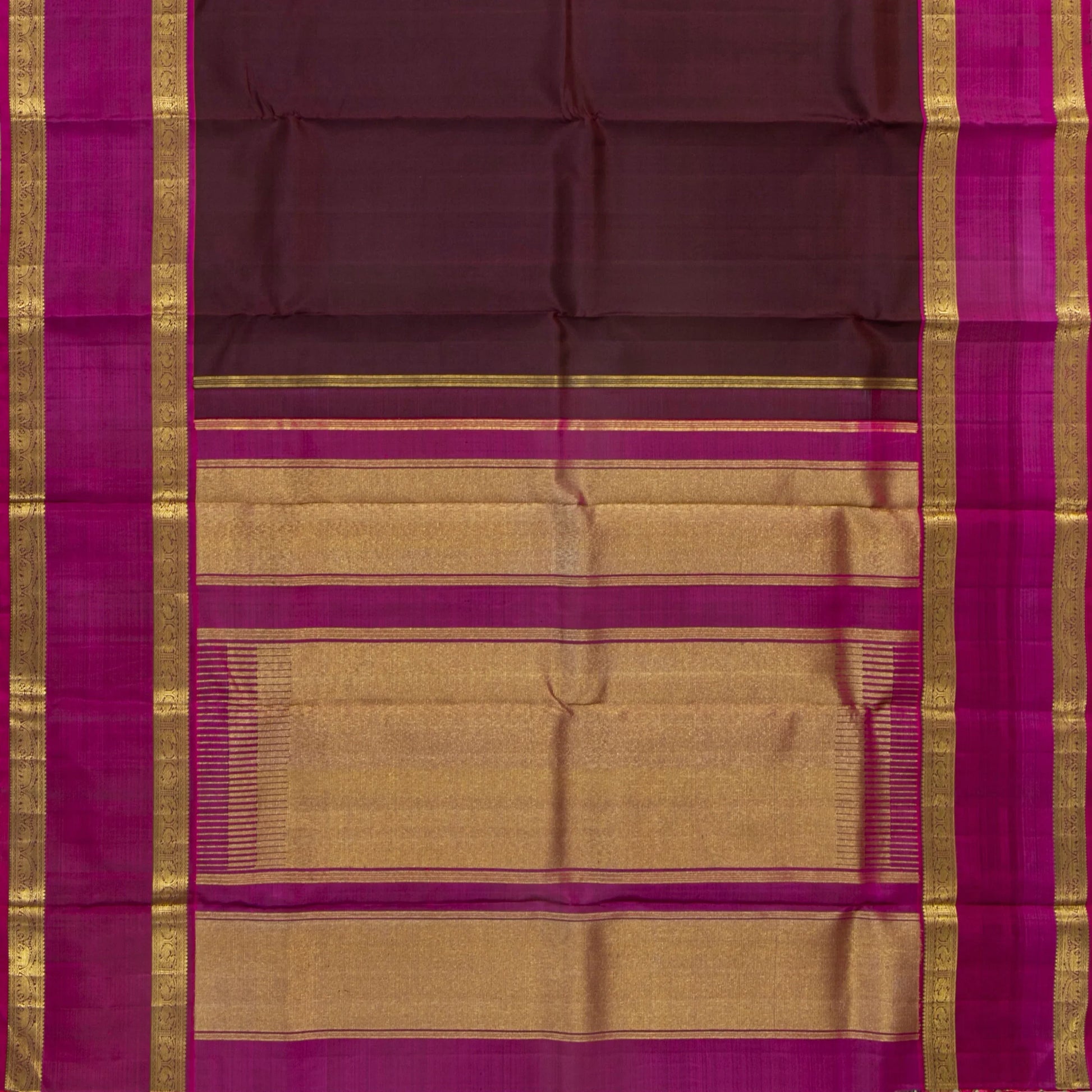 Brown And Pink Kanchipuram Silk Saree For Festive Wear PV NYC 1922 - Silk Sari - Panjavarnam PV NYC 1922