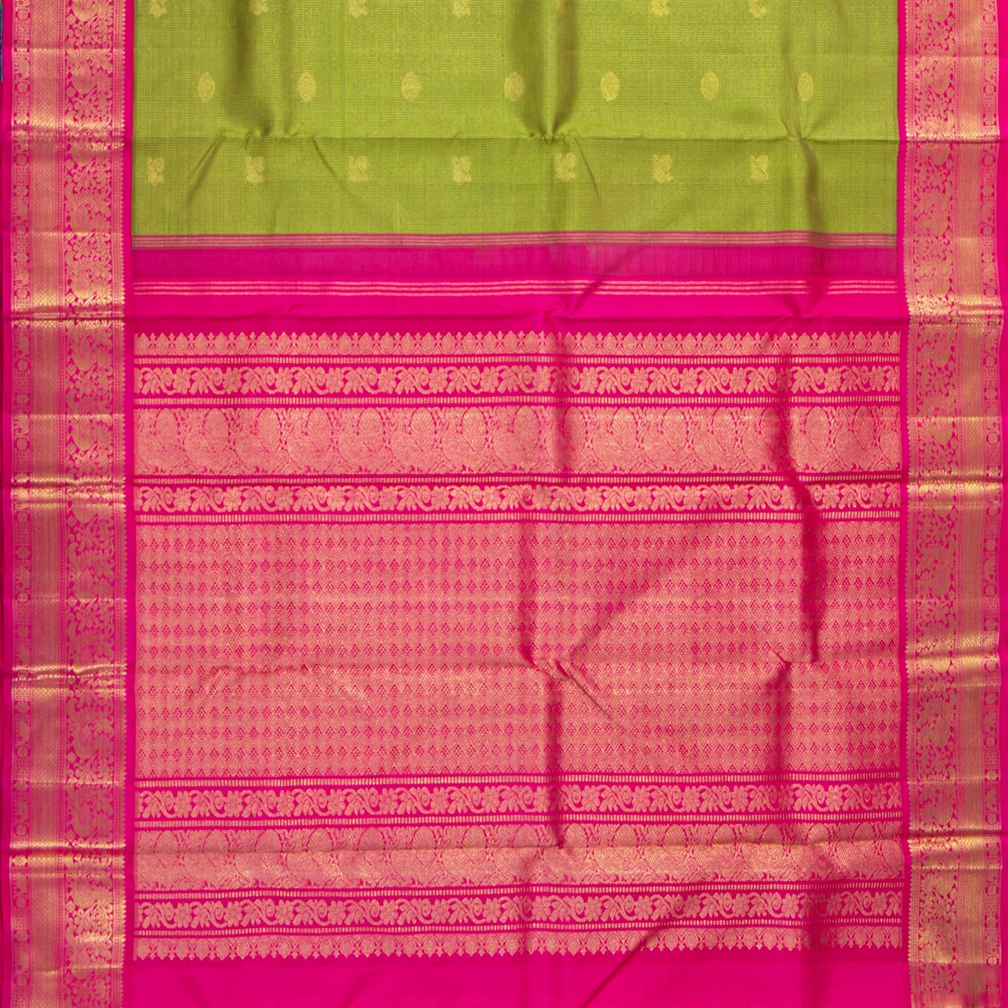 Green And PInk Kanchipuram Silk Saree For Wedding Wear PV NYC 1908 - Silk Sari - Panjavarnam PV NYC 1908