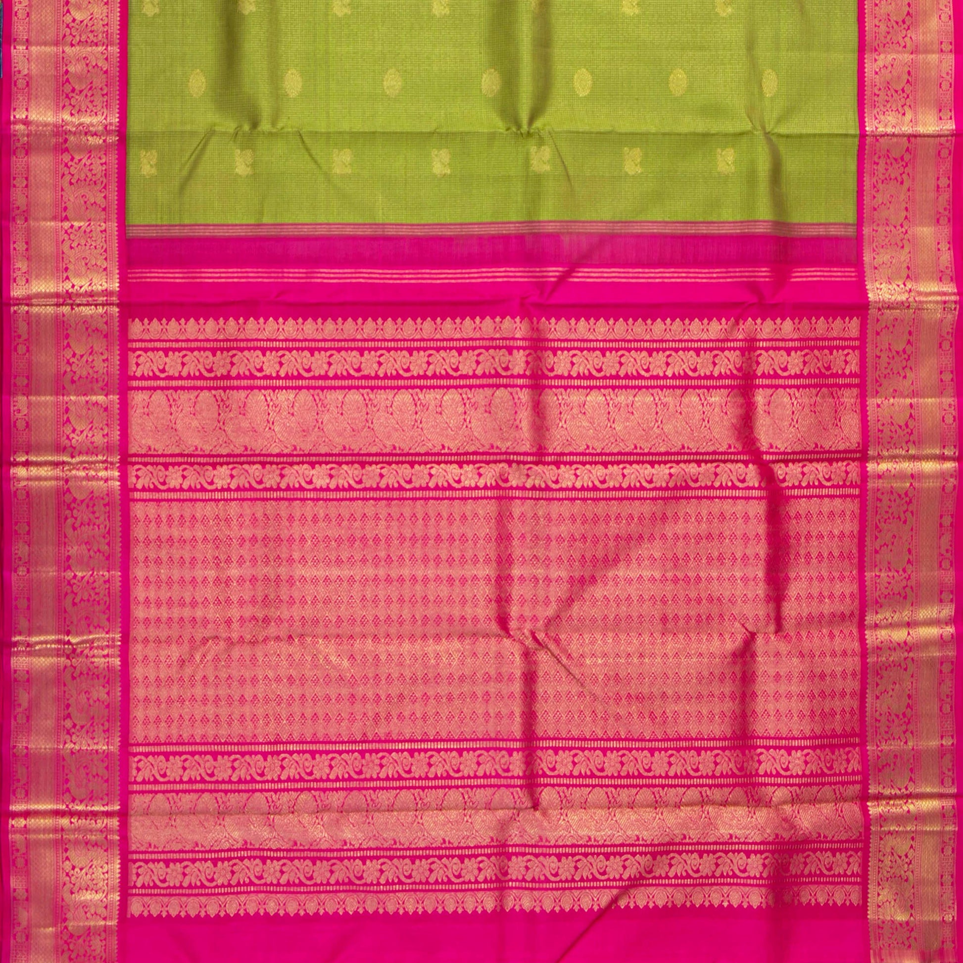 Green And PInk Kanchipuram Silk Saree For Wedding Wear PV NYC 1908 - Silk Sari - Panjavarnam PV NYC 1908