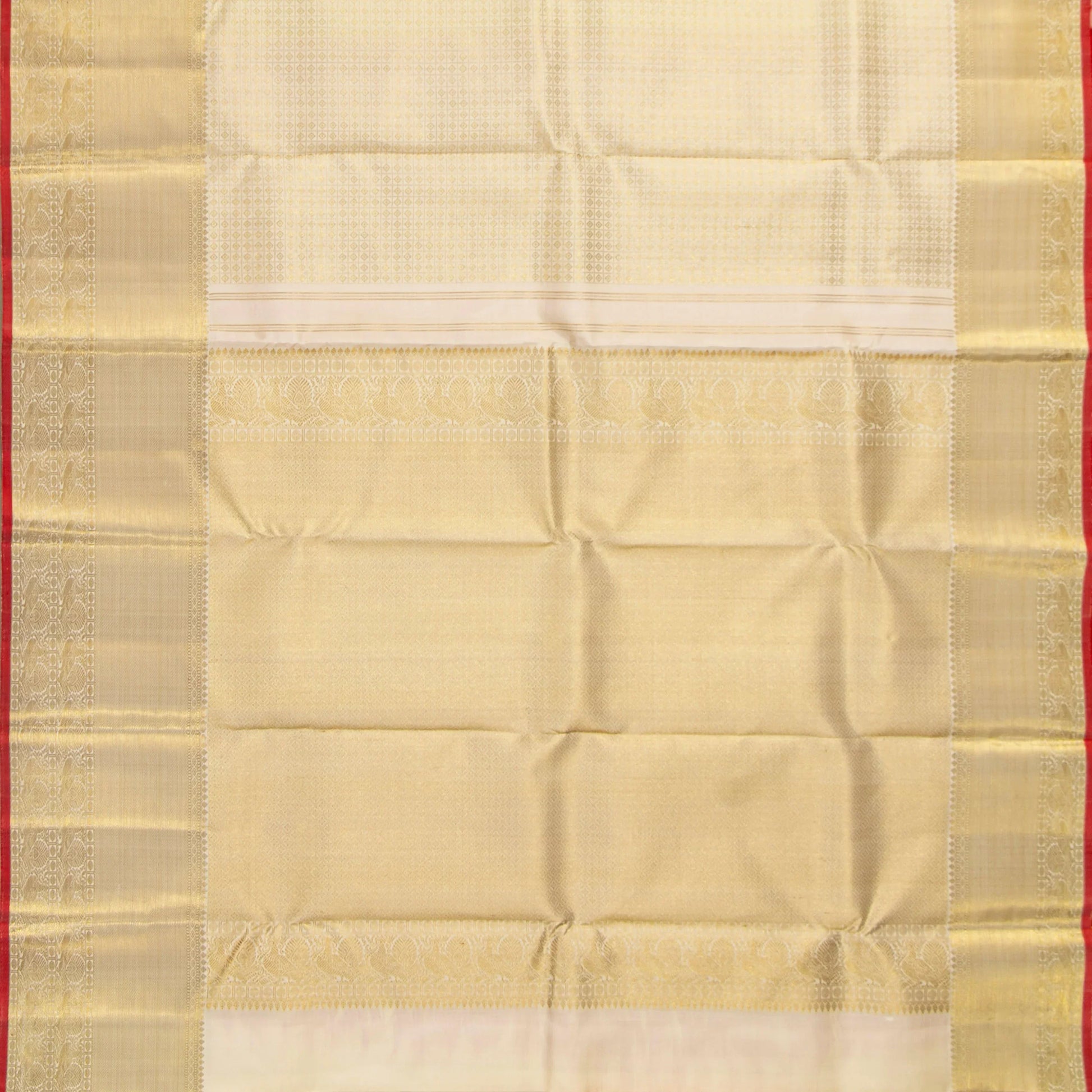 Off White Kanchipuram Silk Saree For Wedding Wear PV NYC 1926 - Silk Sari - Panjavarnam PV NYC 1926