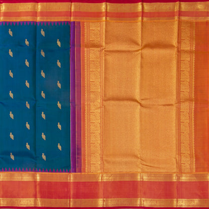 Blue And Orange Kanchipuram Silk Saree For Festive Wear PV NYC 1918 - Silk Sari - Panjavarnam PV NYC 1918