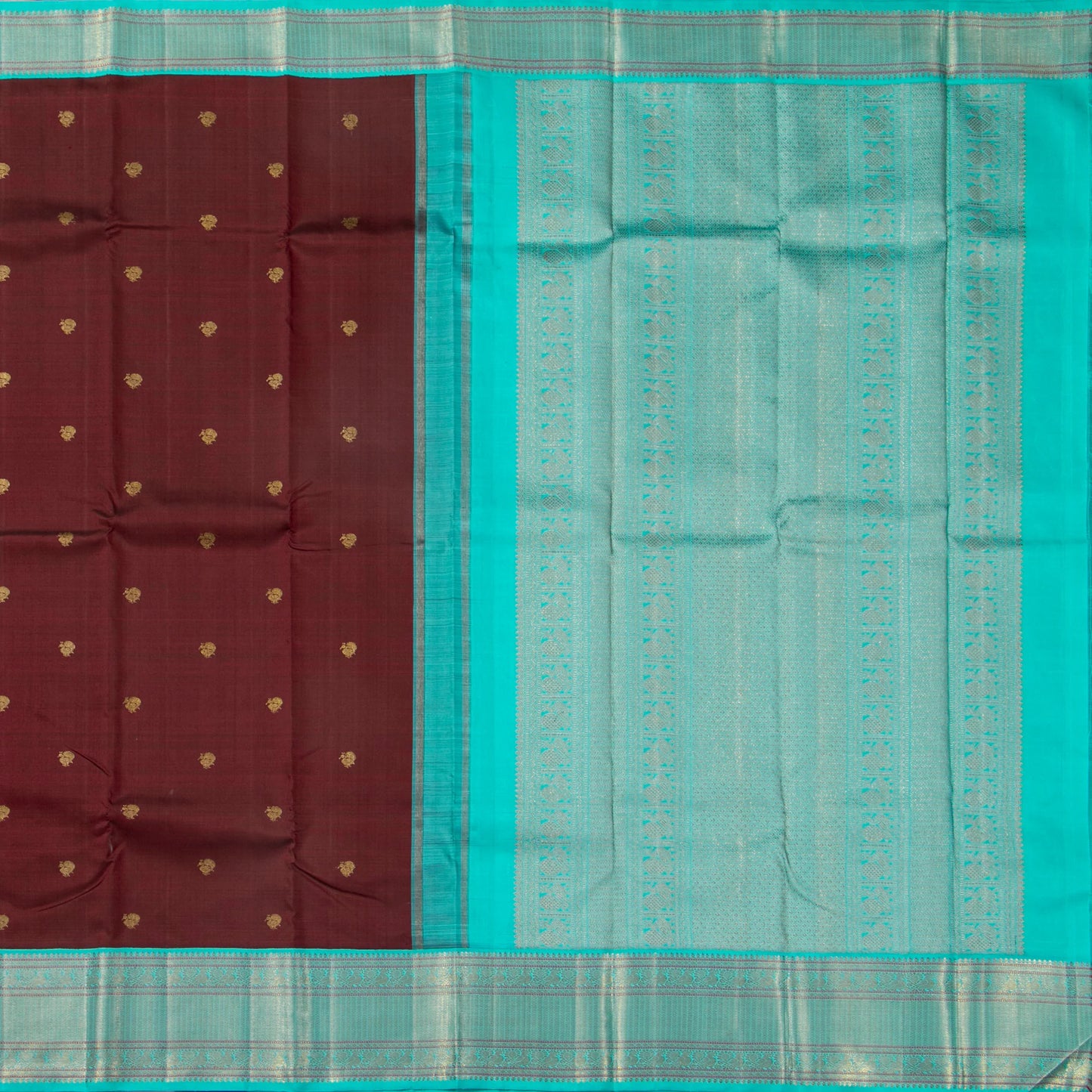 Brown And Anantha Blue Kanchipuram Silk Saree For Wedding Wear PV NYC 1920 - Silk Sari - Panjavarnam PV NYC 1920