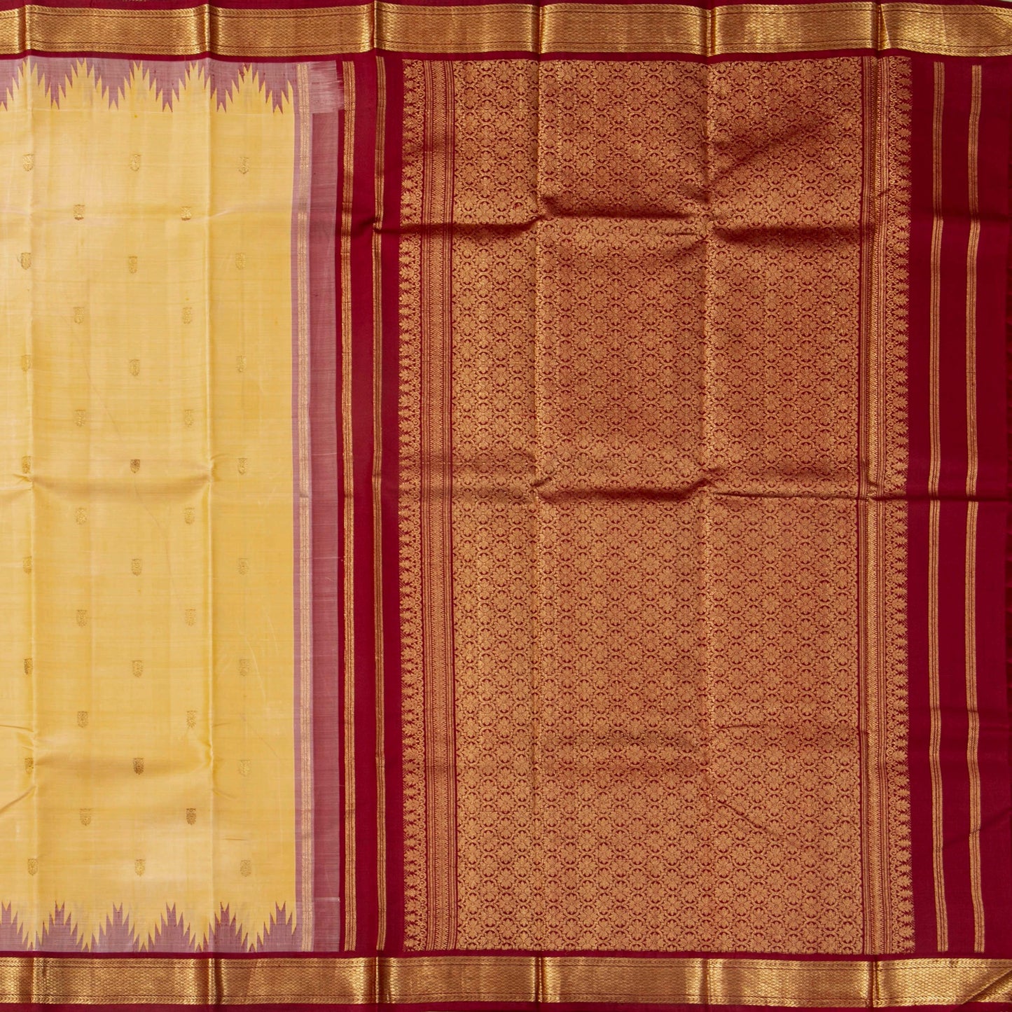 Off White And Maroon Kanchipuram Silk Saree For Festive Wear PV NYC 1913 - Silk Sari - Panjavarnam PV NYC 1913