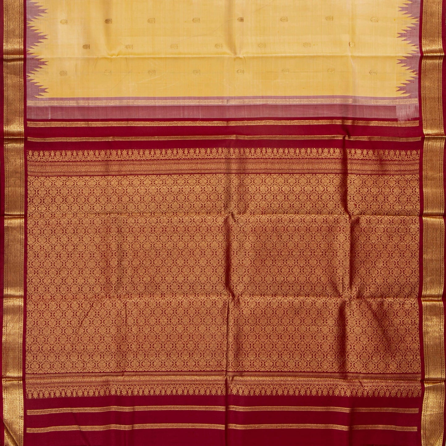 Off White And Maroon Kanchipuram Silk Saree For Festive Wear PV NYC 1913 - Silk Sari - Panjavarnam PV NYC 1913