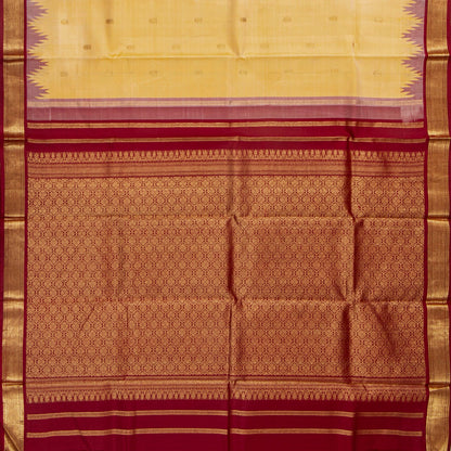 Off White And Maroon Kanchipuram Silk Saree For Festive Wear PV NYC 1913 - Silk Sari - Panjavarnam PV NYC 1913