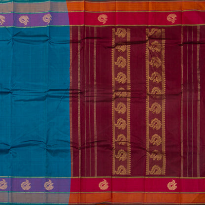 Blue And Maroon Kanchipuram Silk Saree For Festive Wear PV NYC 1820 - Silk Sari - Panjavarnam PV NYC 1820