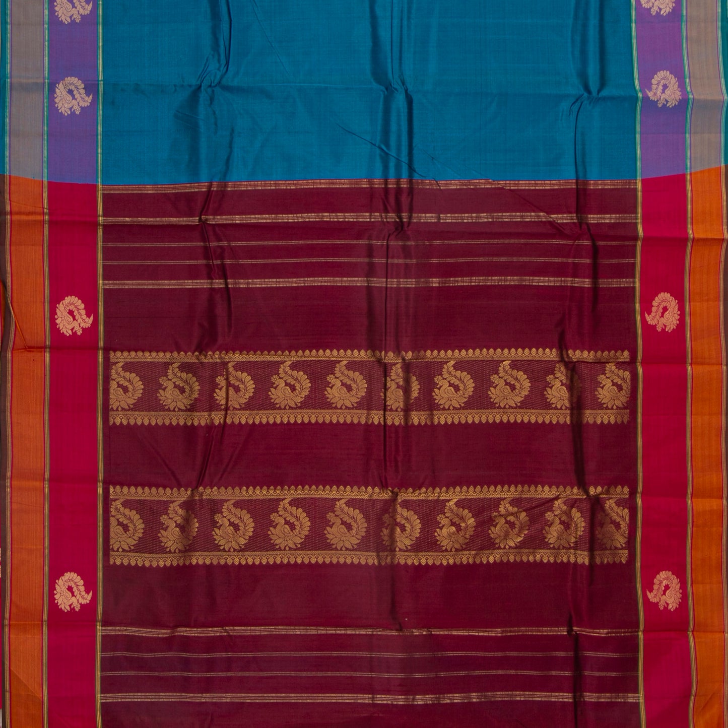 Blue And Maroon Kanchipuram Silk Saree For Festive Wear PV NYC 1820 - Silk Sari - Panjavarnam PV NYC 1820