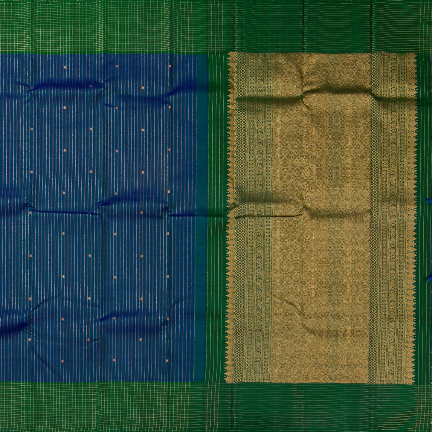 Mayilkazhuthu Blue With Green Kanchipuram Silk Saree For Festive Wear PV NYC 1804 - Silk Sari - Panjavarnam PV NYC 1804