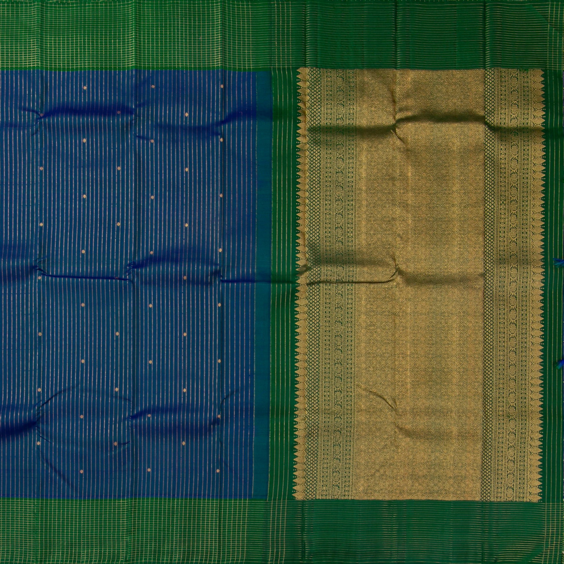 Mayilkazhuthu Blue With Green Kanchipuram Silk Saree For Festive Wear PV NYC 1804 - Silk Sari - Panjavarnam PV NYC 1804