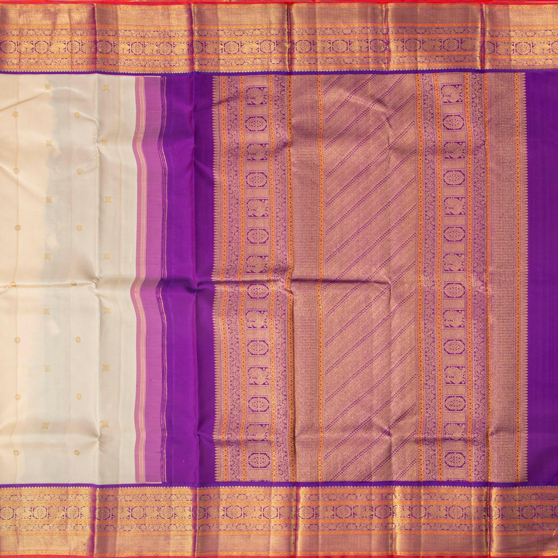 Off White And Purple Kanchipuram Silk Saree For Festive Wear PV NYC 1746 - Silk Sari - Panjavarnam PV NYC 1746