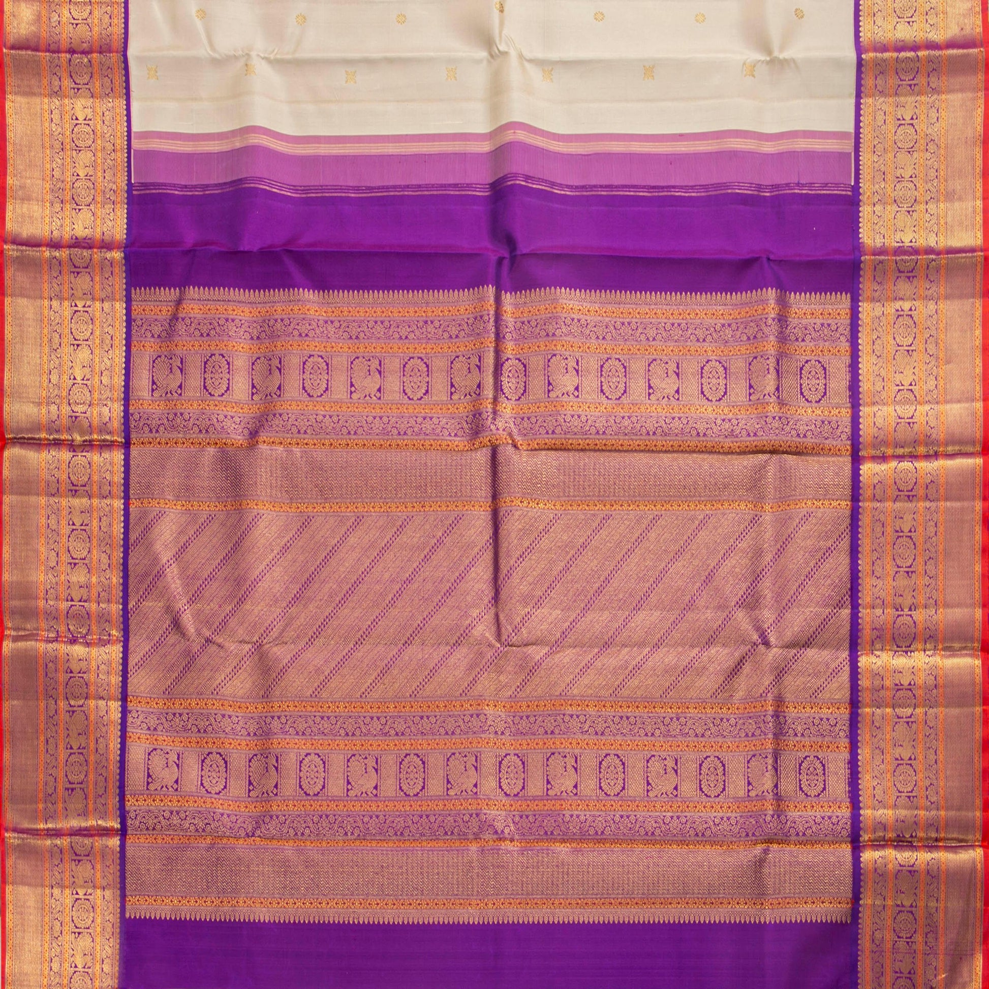 Off White And Purple Kanchipuram Silk Saree For Festive Wear PV NYC 1746 - Silk Sari - Panjavarnam PV NYC 1746