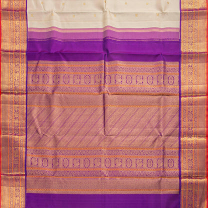Off White And Purple Kanchipuram Silk Saree For Festive Wear PV NYC 1746 - Silk Sari - Panjavarnam PV NYC 1746