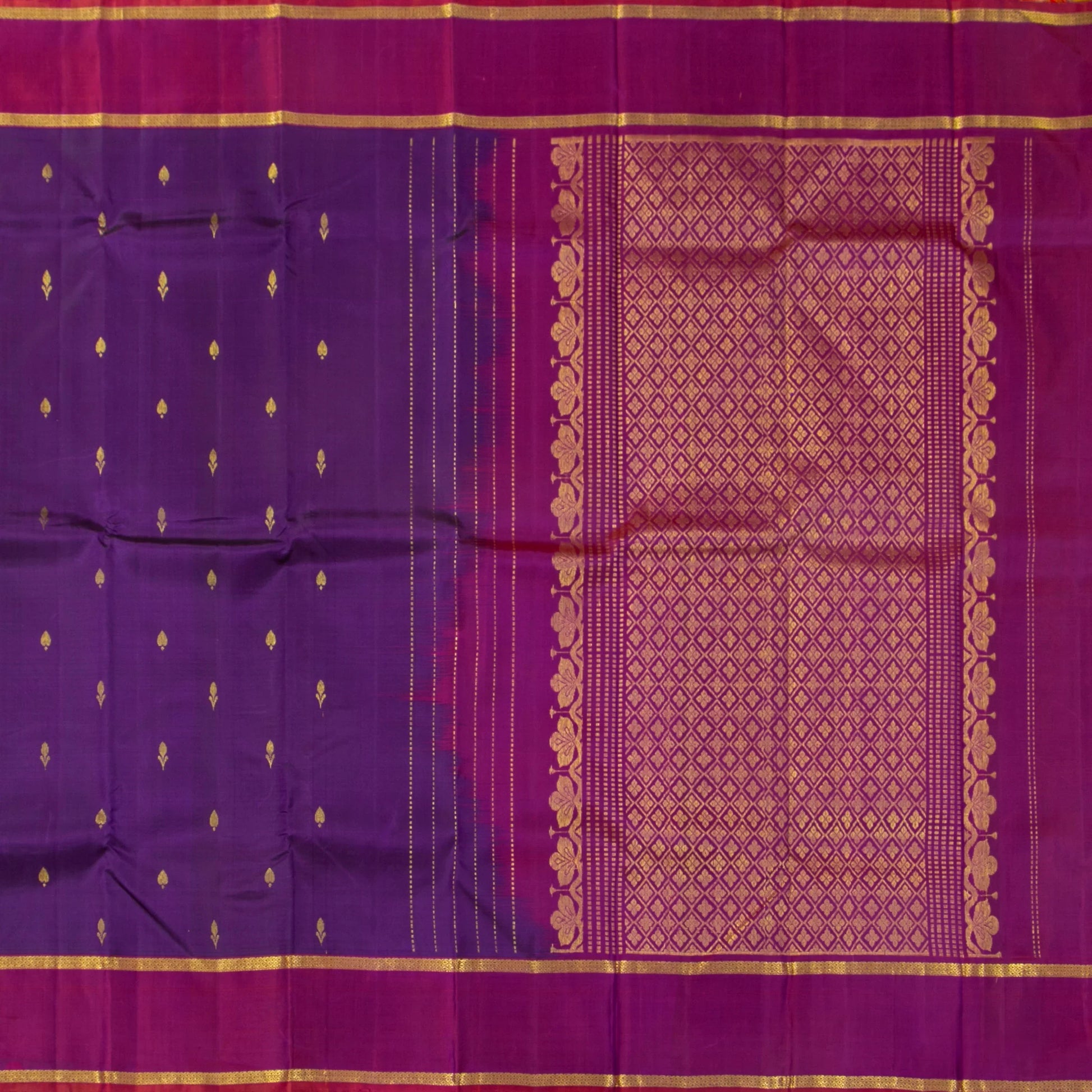 Purple And Magenta Kanchipuram Silk Saree For Festive Wear PV NYC 1872 - Silk Sari - Panjavarnam PV NYC 1872
