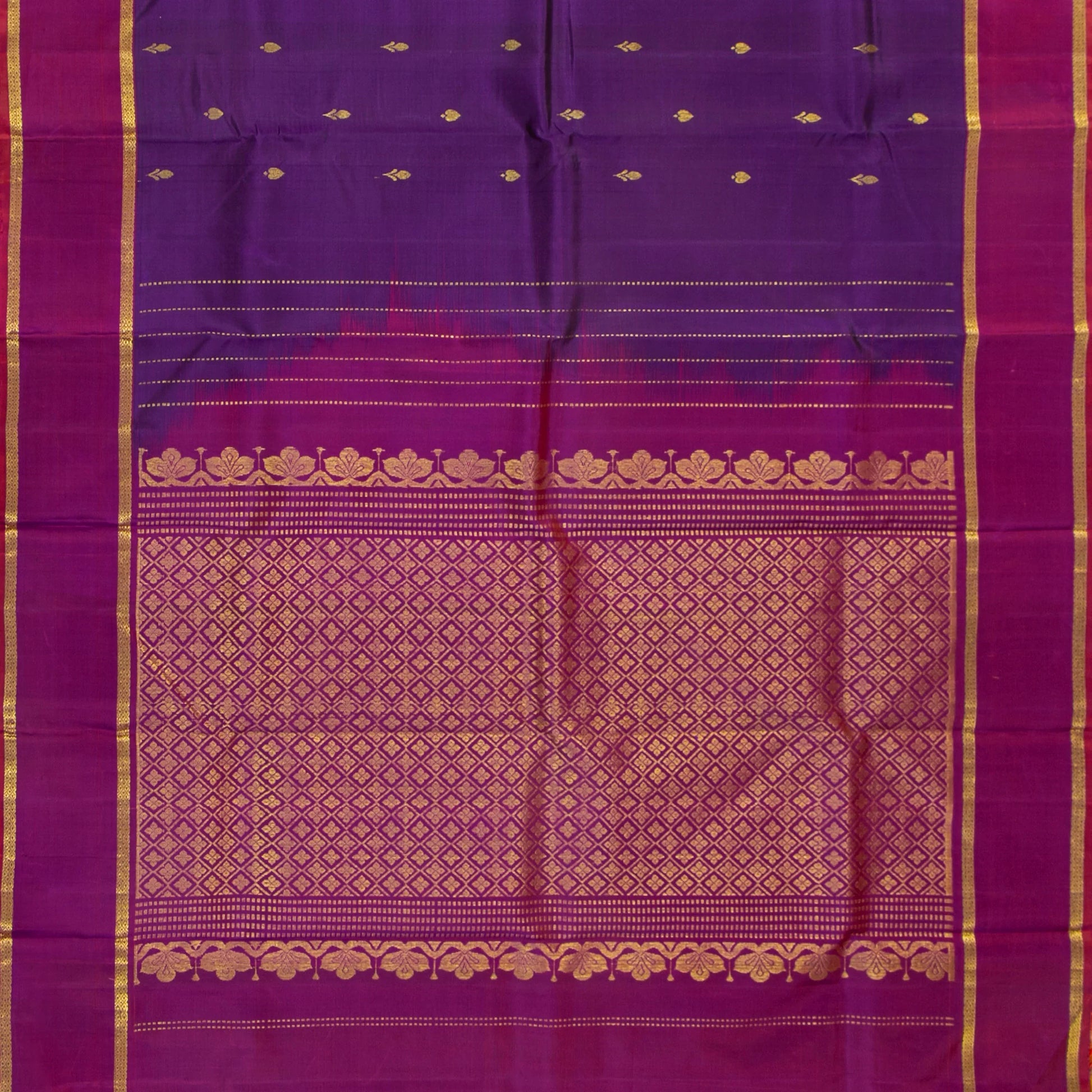 Purple And Magenta Kanchipuram Silk Saree For Festive Wear PV NYC 1872 - Silk Sari - Panjavarnam PV NYC 1872