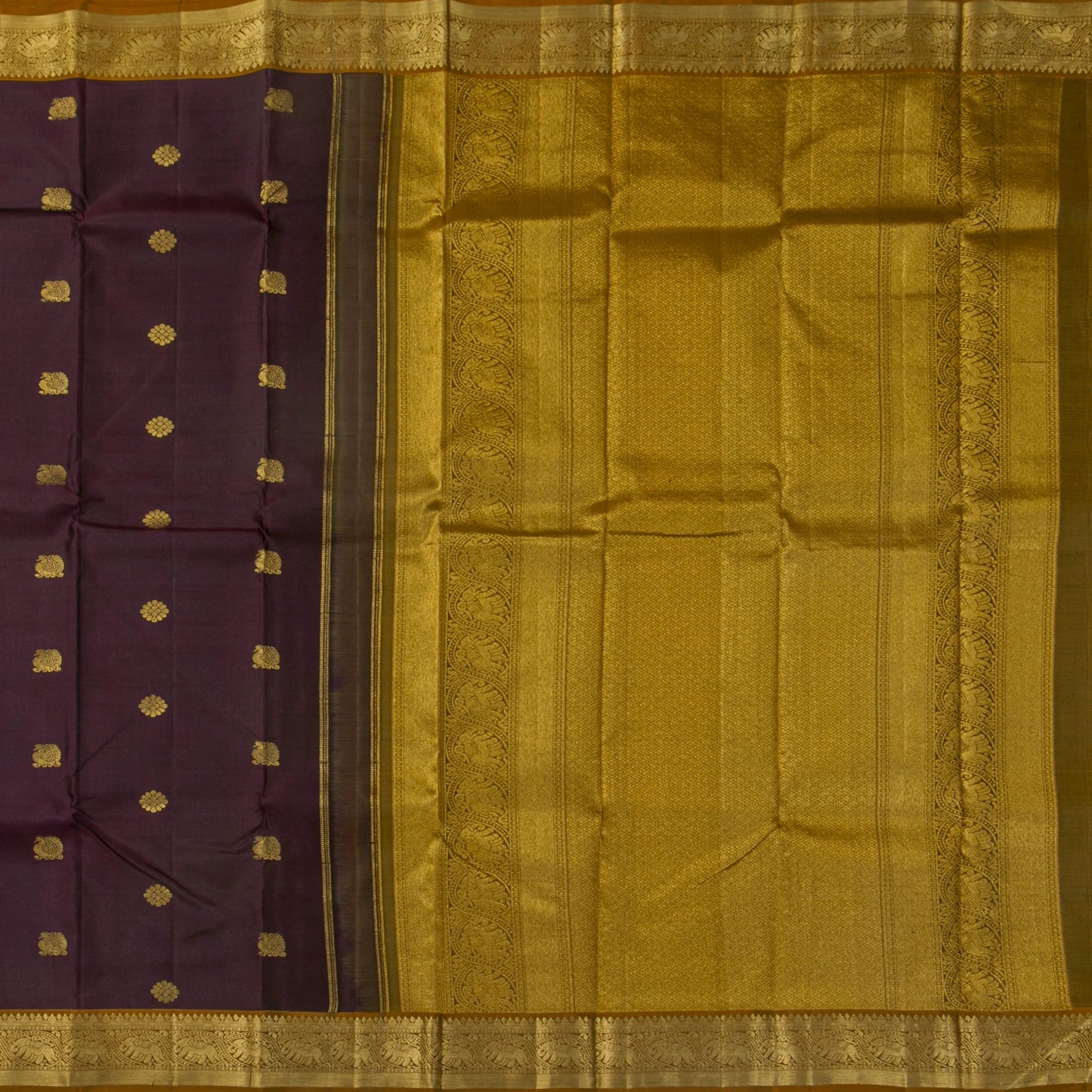 Brown And Mustard Kanchipuram Silk Saree For Festive Wear PV NYC 1744 - Silk Sari - Panjavarnam PV NYC 1744