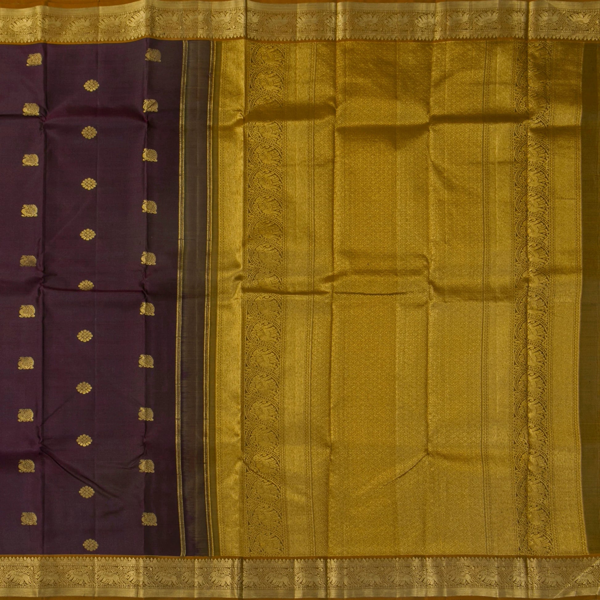 Brown And Mustard Kanchipuram Silk Saree For Festive Wear PV NYC 1744 - Silk Sari - Panjavarnam PV NYC 1744