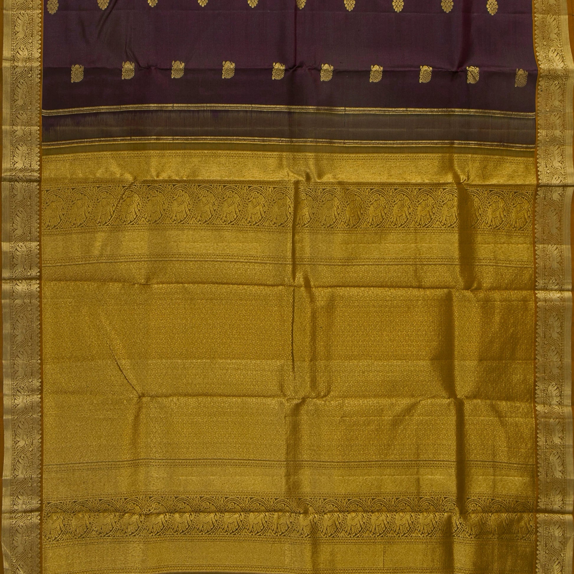 Brown And Mustard Kanchipuram Silk Saree For Festive Wear PV NYC 1744 - Silk Sari - Panjavarnam PV NYC 1744