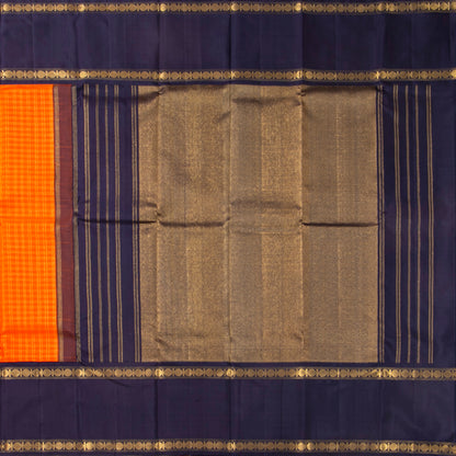 Orange And Navy Blue Kanchipuram Silk Saree For Festive Wear PV NYC 1789 - Silk Sari - Panjavarnam PV NYC 1789