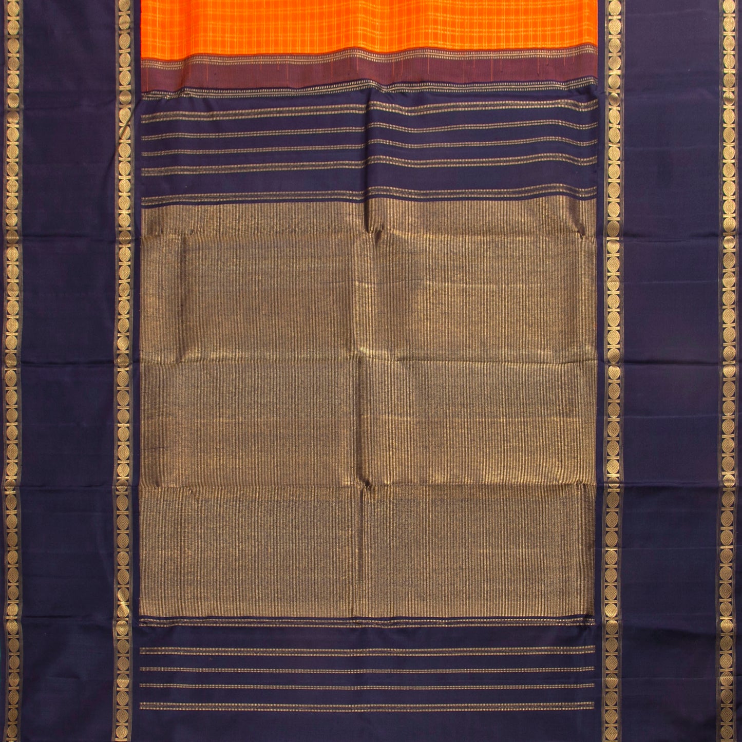 Orange And Navy Blue Kanchipuram Silk Saree For Festive Wear PV NYC 1789 - Silk Sari - Panjavarnam PV NYC 1789