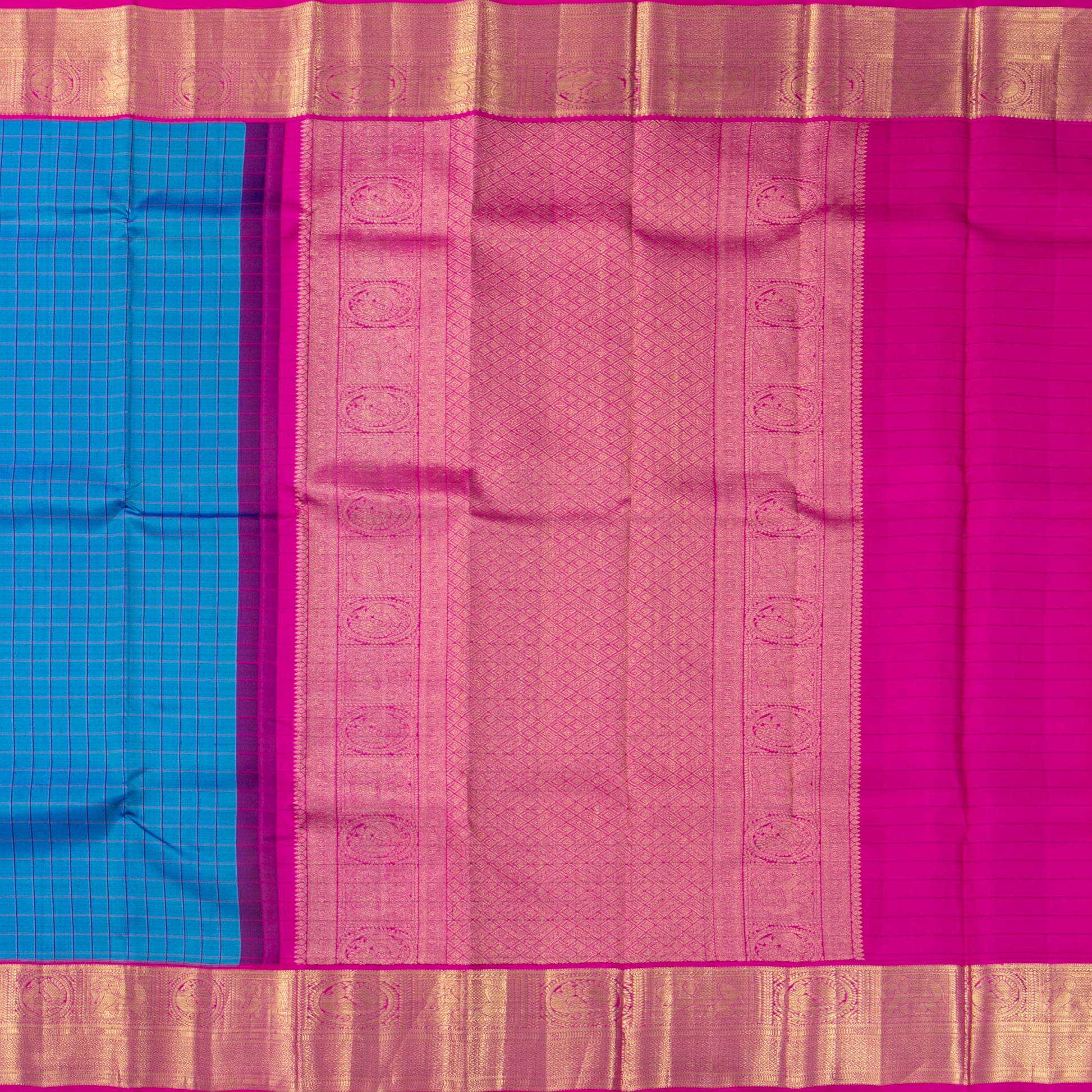 Blue And Pink Kanchipuram Silk Saree For Festive Wear PV NYC 1790 - Silk Sari - Panjavarnam PV NYC 1790