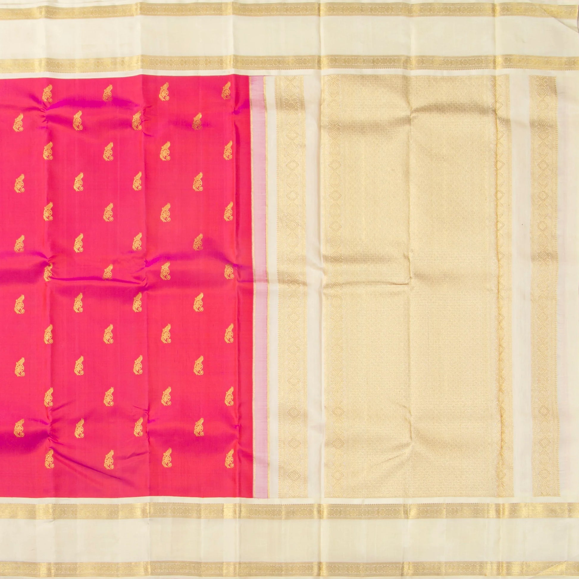 Pink And Off White Kanchipuram Silk Saree For Festive Wear PV NYC 1903 - Silk Sari - Panjavarnam PV NYC 1903